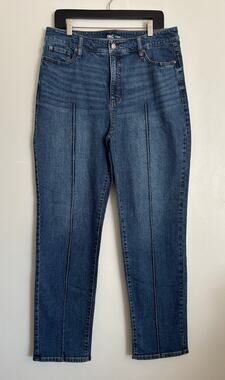 Dark Wash INC High Rise Straight Leg Dart Pleated Jeans 14/32